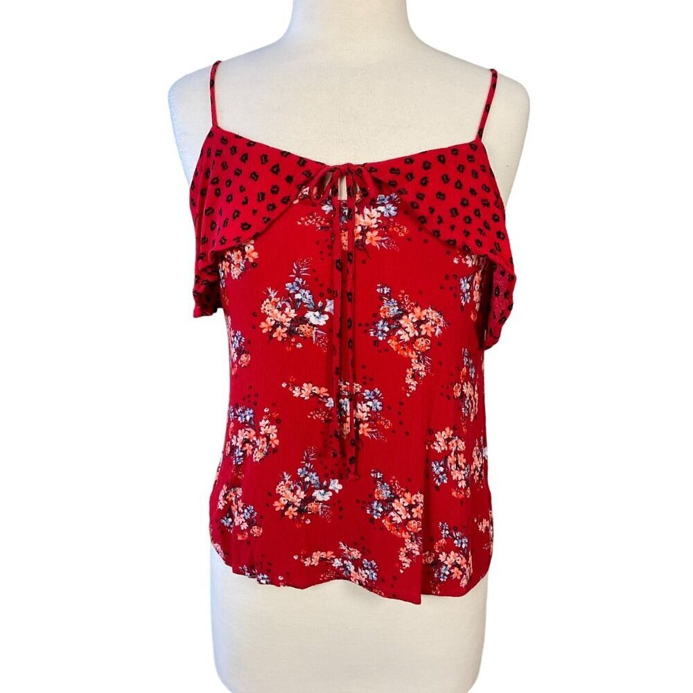 Pink Republic Dark Red Floral Ruffle Camisole Top Spaghetti Straps Juniors M